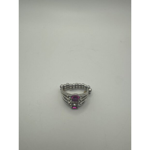 Stunning Vintage Pink Gemstone Beaded Band Ring  Silver Multi-Band Design - Picture 4 of 4